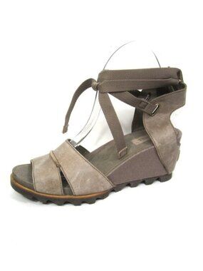 Sorel Joanie Wrap Size 8.5 Wedge Sandals Sahara Beige Greige Taupe